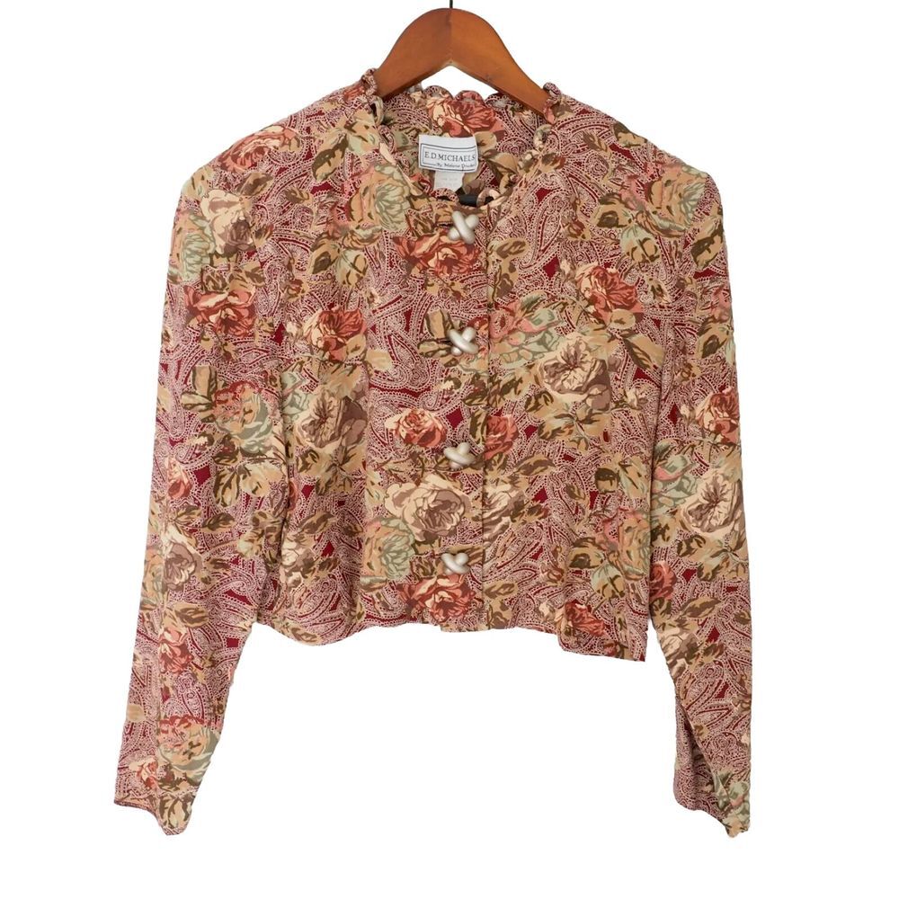 Ed Michaels Vintage Cropped Paisley Top Long Sleeve Button Up Blouse Size‎ Sm/M